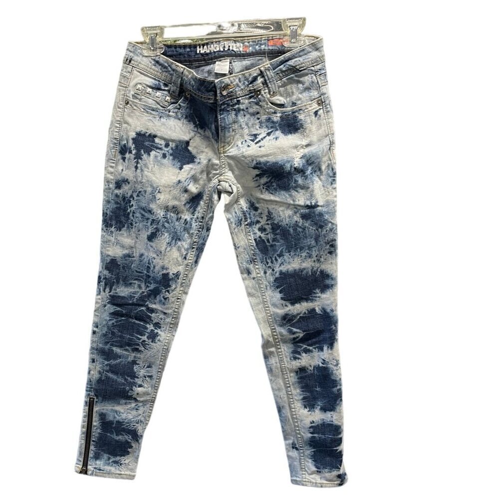 Hang Ten Women's Tie-Dye Skinny Jeans Distressed Embellished With Zippers Size 7